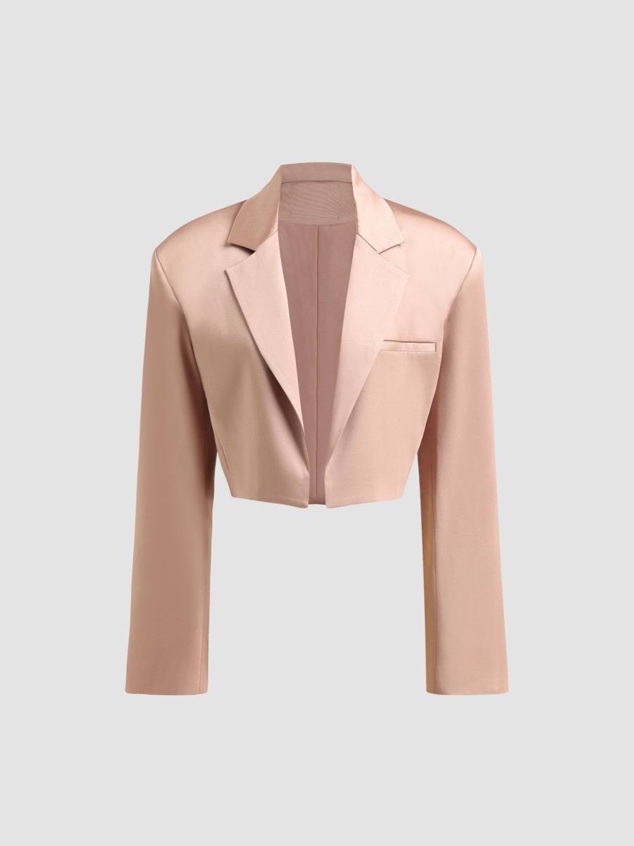 Women Ahaselected Tops | Satin Label Cropped Tuxedo Blazer Pink