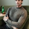 Men Ahaselected | Mock Neck Striped Stretch Sweater