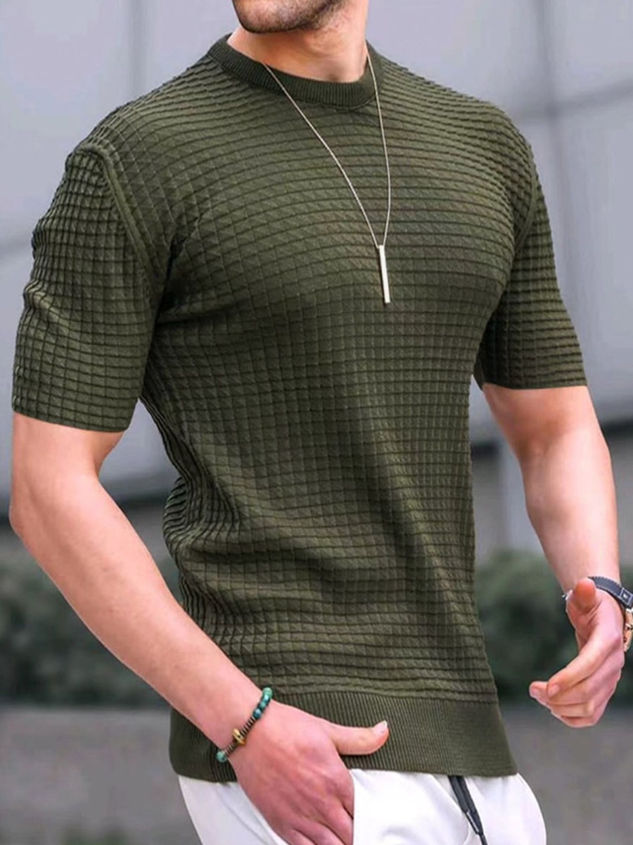 Men Ahaselected | Comfy Waffle Crewneck T-Shirt Short Sleeves