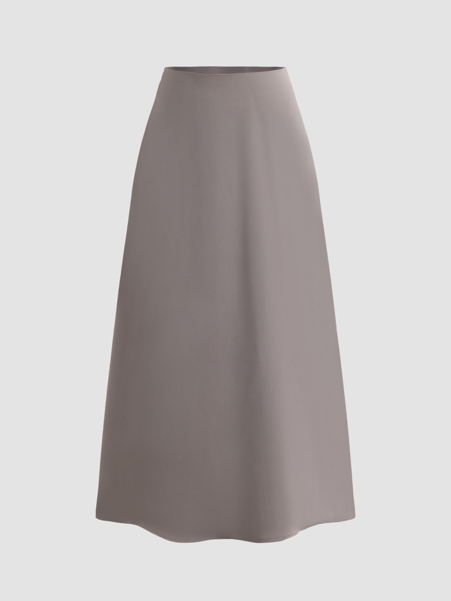 Women Ahaselected Skirts | Sleek Satin A-Line Long Skirt Grey