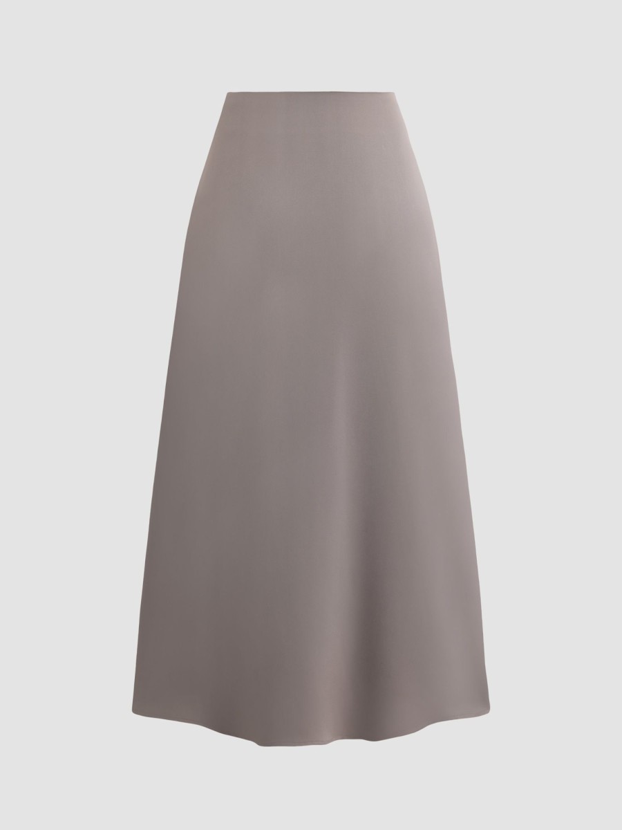 Women Ahaselected Skirts | Sleek Satin A-Line Long Skirt Grey