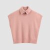 Women Ahaselected Tops | Oversized Short Sleeve Sweater With Turn-Down Collar Pink