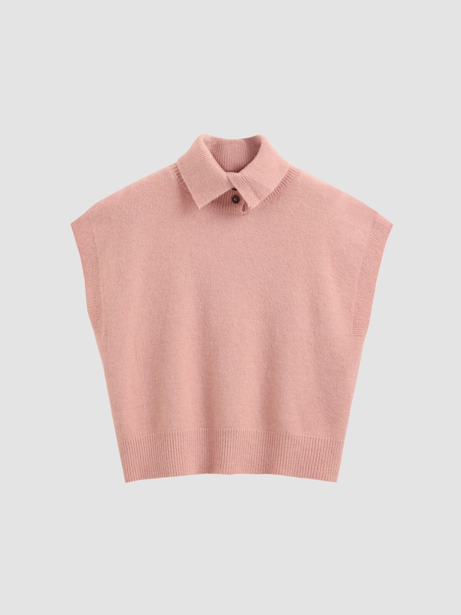 Women Ahaselected Tops | Oversized Short Sleeve Sweater With Turn-Down Collar Pink