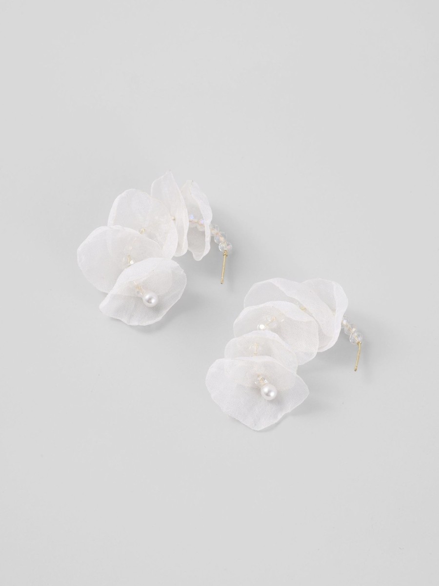 Women Ahaselected Earrings | Half-Circle Floral Rhinestone Earrings White