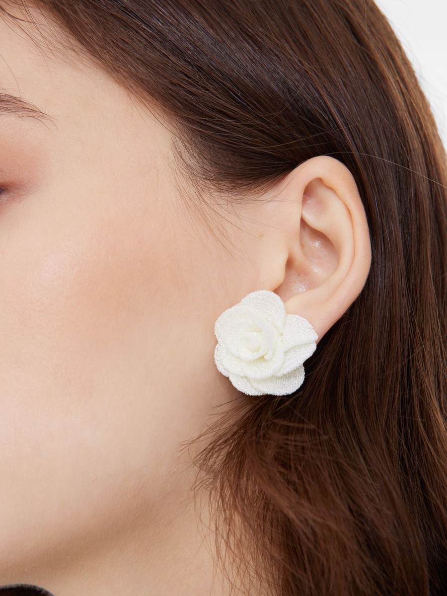 Women Ahaselected Earrings | Elegant Rose Flower Earrings White