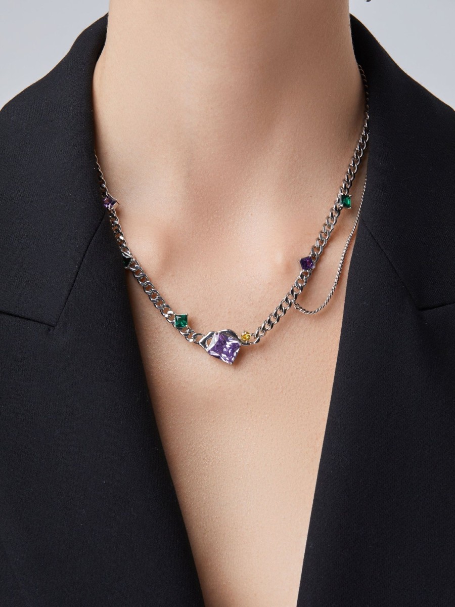 Women AhaAha Necklaces | Purple Zircon Layered Pendant Necklace