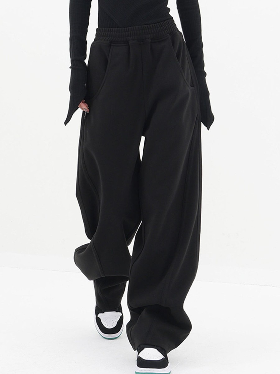 Women Ahaselected Pants | Baggy Elastic Waist Wide-Leg Sweatpants