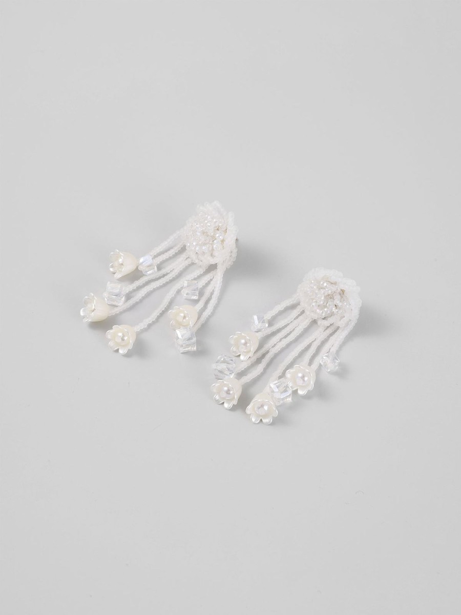 Women Ahaselected Earrings | Women'S Flower Tassel Earrings White