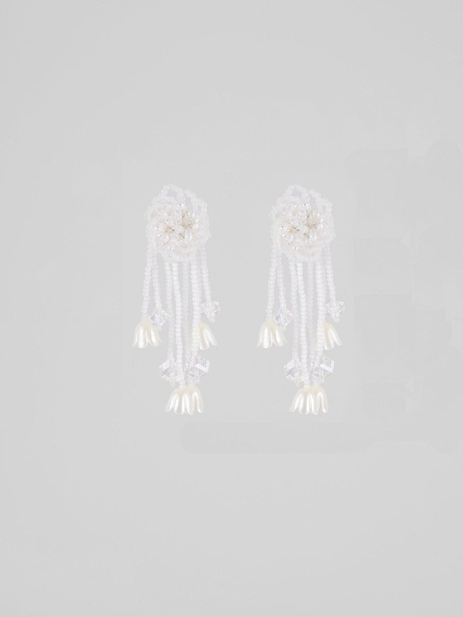 Women Ahaselected Earrings | Women'S Flower Tassel Earrings White