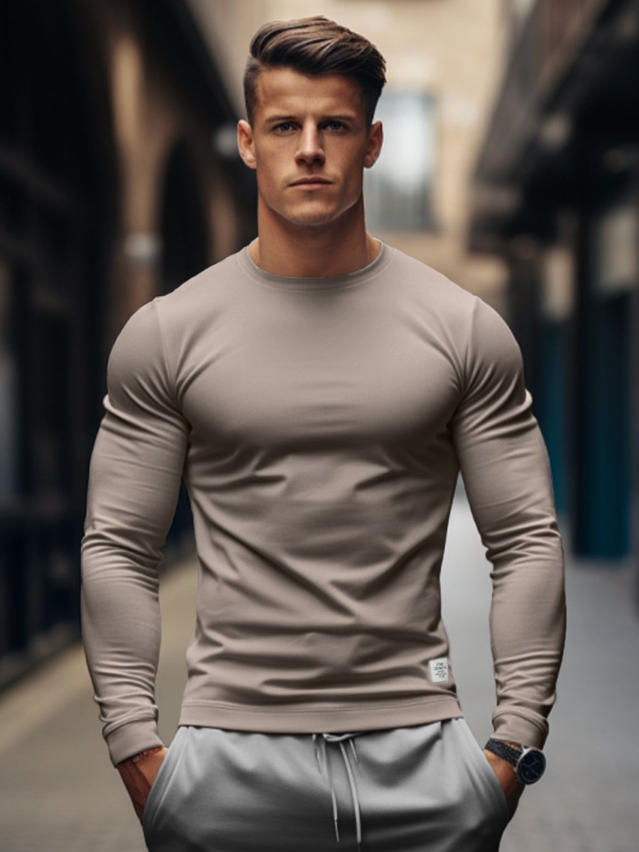 Men Ahaselected | Crew Neck Long Sleeve Cotton T-Shirt