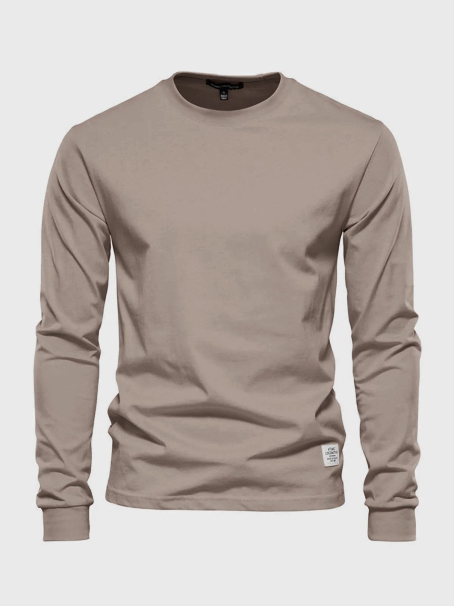 Men Ahaselected | Crew Neck Long Sleeve Cotton T-Shirt