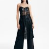 Women Ahaselected Camis & Vests | Sparkly Lace Strappy Top With Rhinestones Black