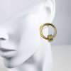 Women Ahaselected Earrings | Round Double Circle Gold Metal Earrings