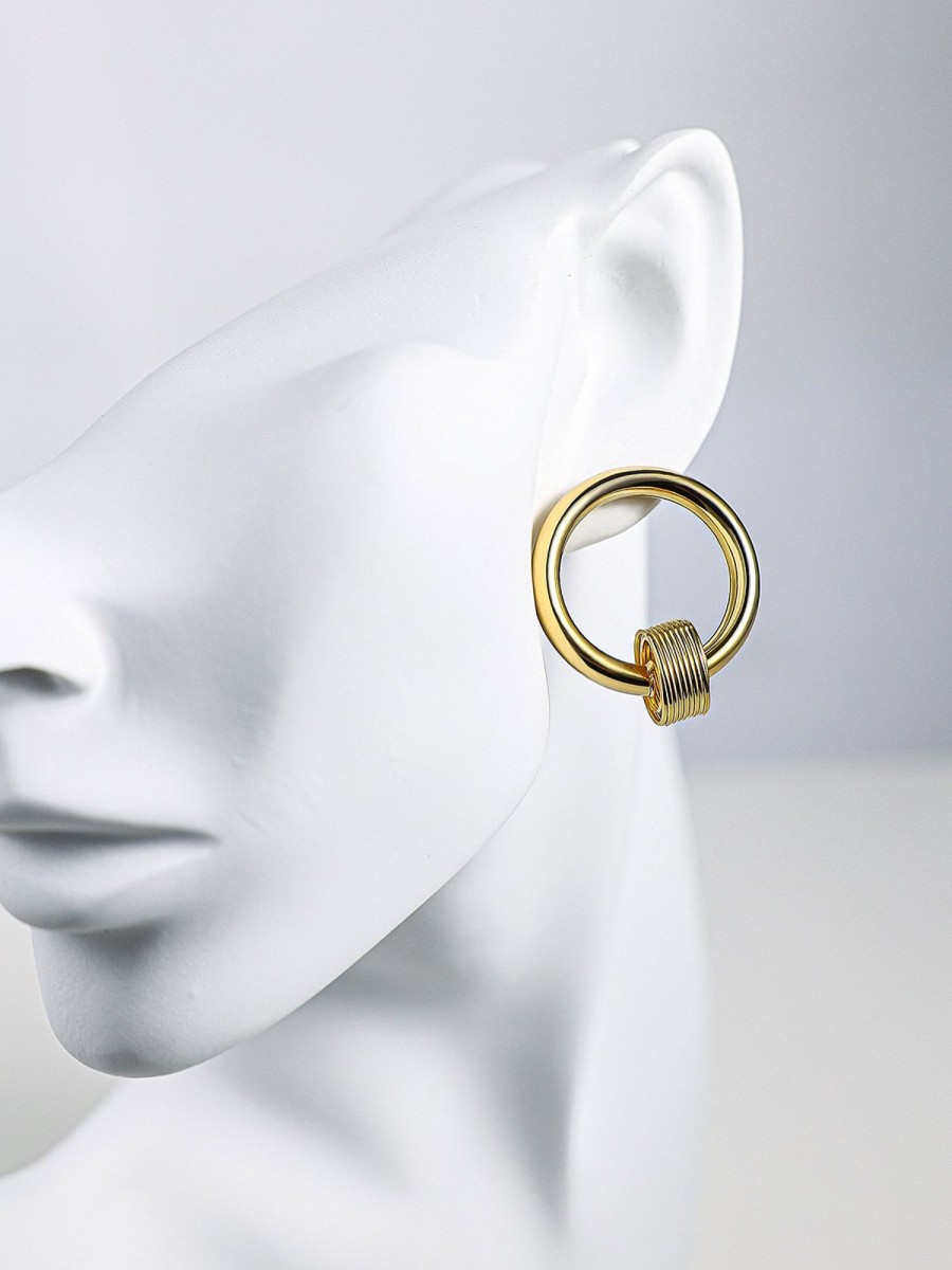 Women Ahaselected Earrings | Round Double Circle Gold Metal Earrings