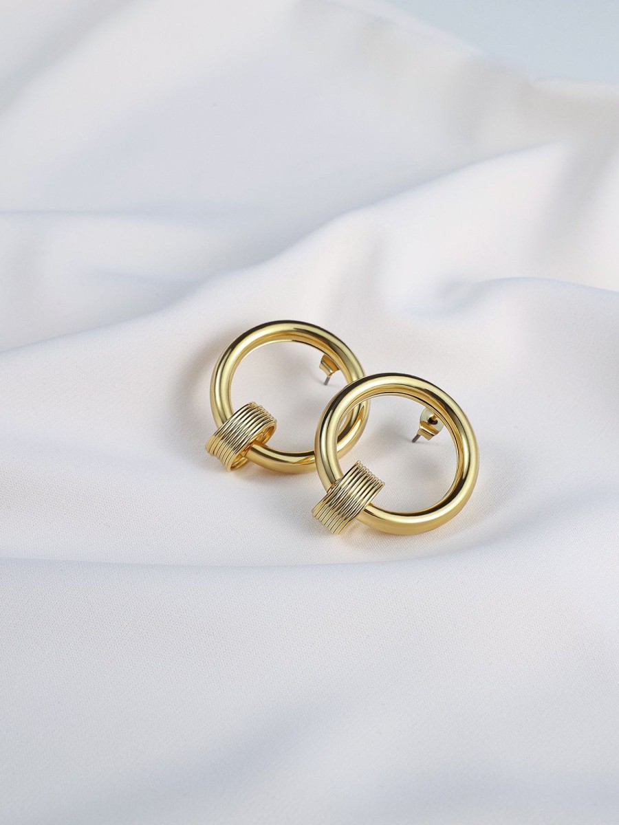 Women Ahaselected Earrings | Round Double Circle Gold Metal Earrings