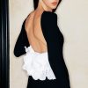 Women Ahaselected Dresses | Flower-Embellished Backless Fine Ribbed Knit Dress Black