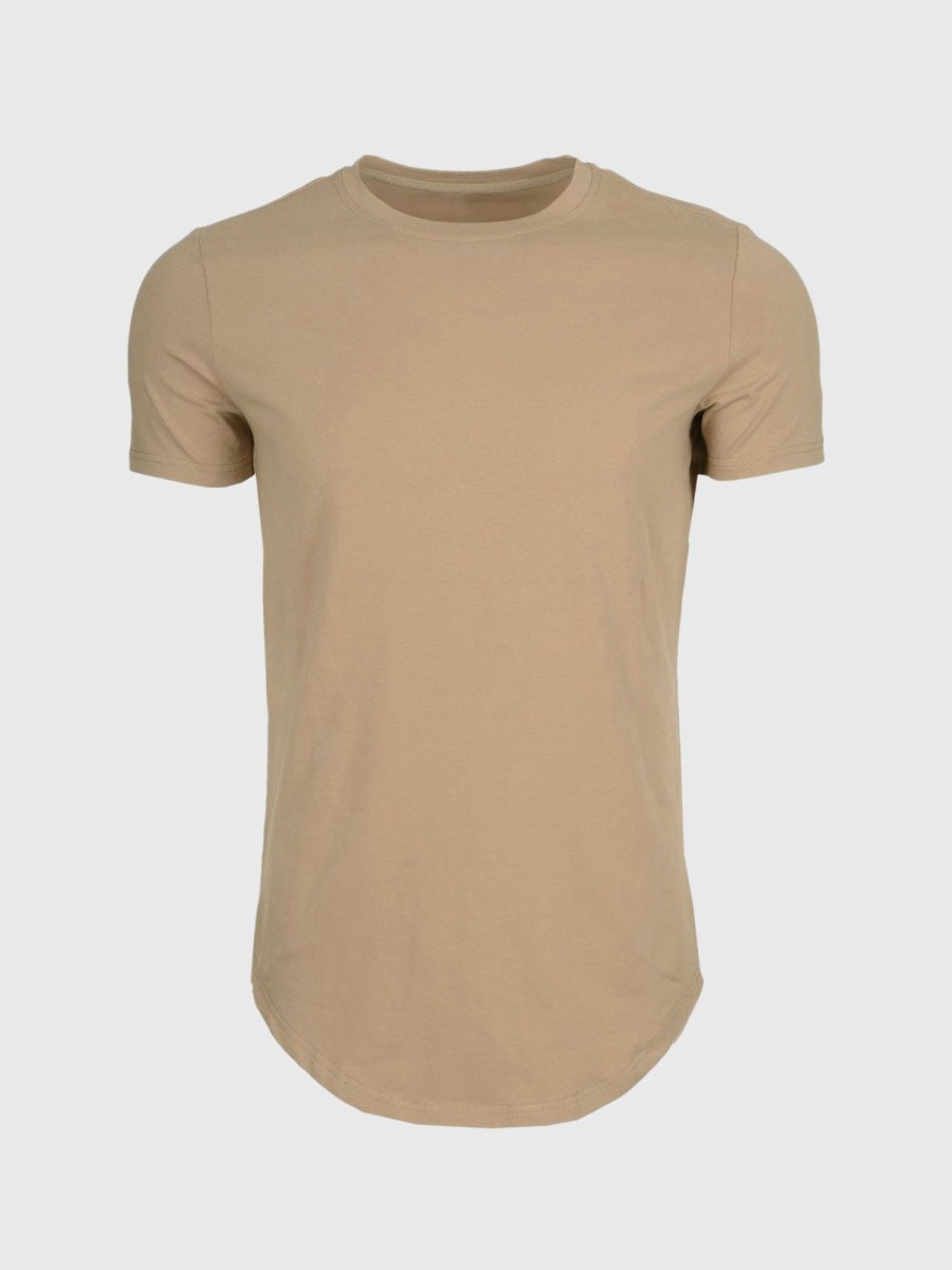 Men Ahaselected | Kore Curved Hem T-Shirt Muscle Fit Stretch Crew Neck